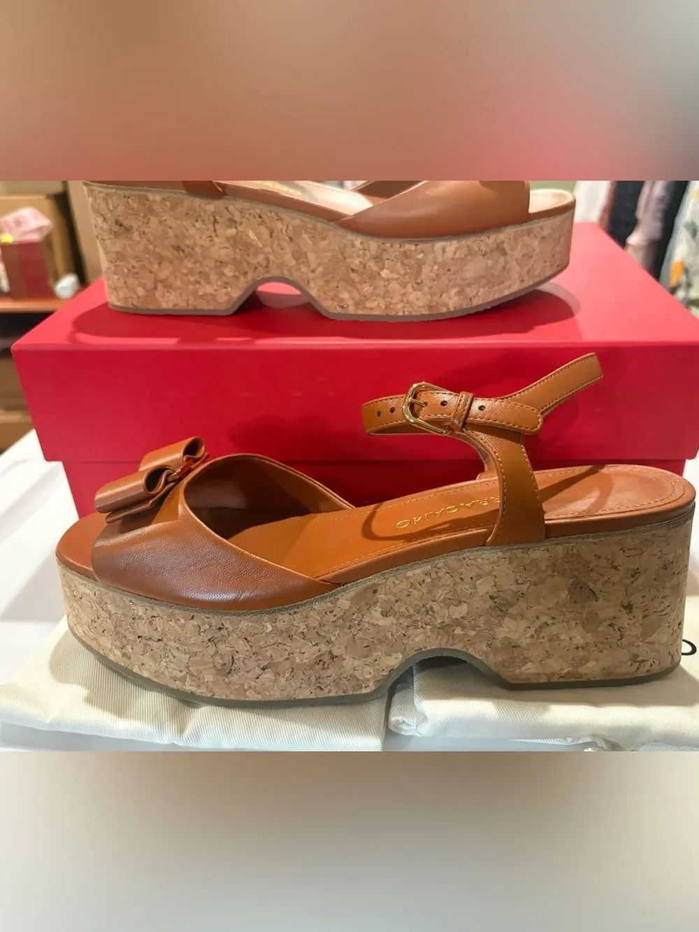 Ferragamo Selna leather wedge sandals Size 9.5C